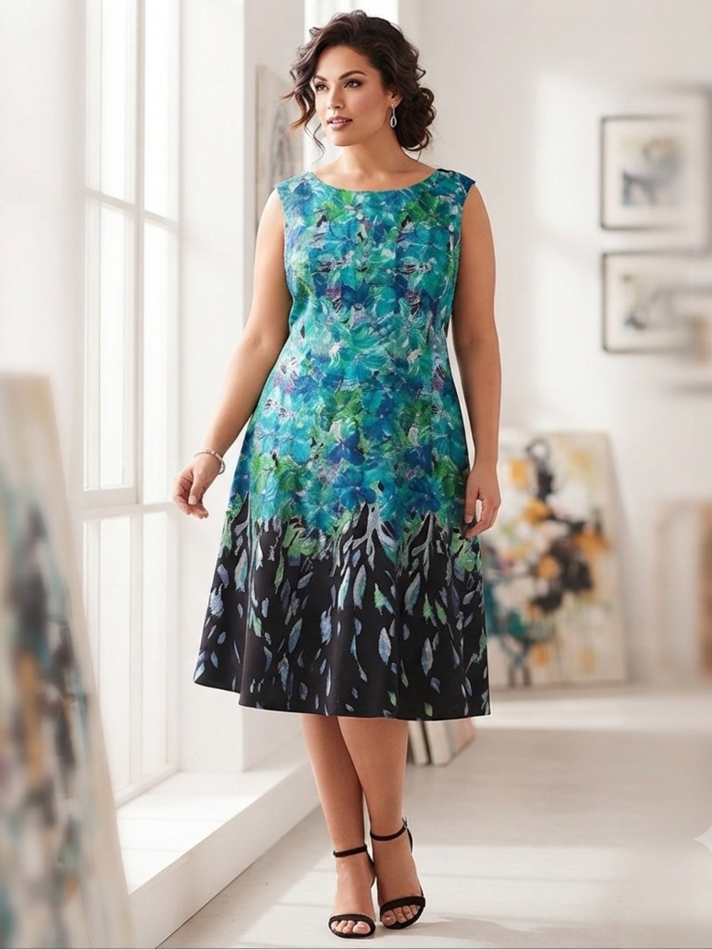 Floral Blue and Green Women's Dress